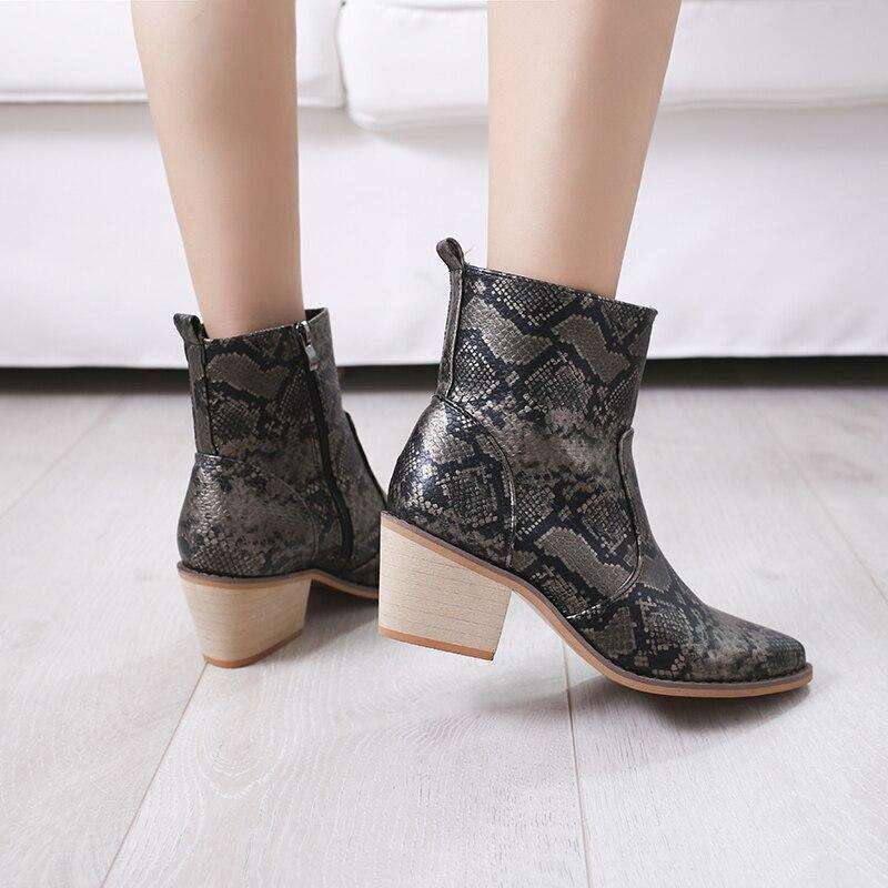 Leather Snake Reptile Print Boots