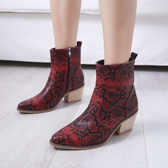 Leather Snake Reptile Print Boots