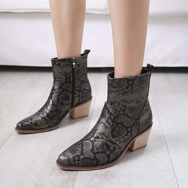 Leather Snake Reptile Print Boots