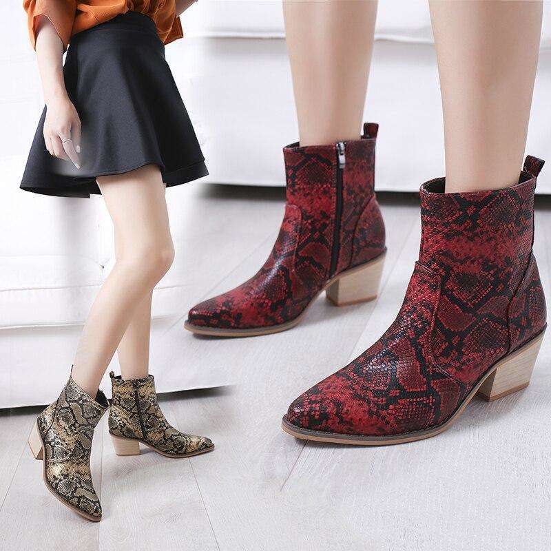 Leather Snake Reptile Print Boots