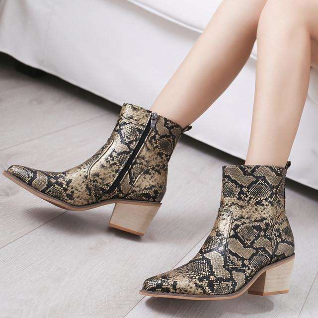 Leather Snake Reptile Print Boots