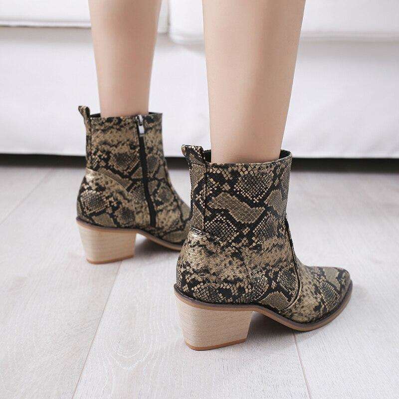 Leather Snake Reptile Print Boots