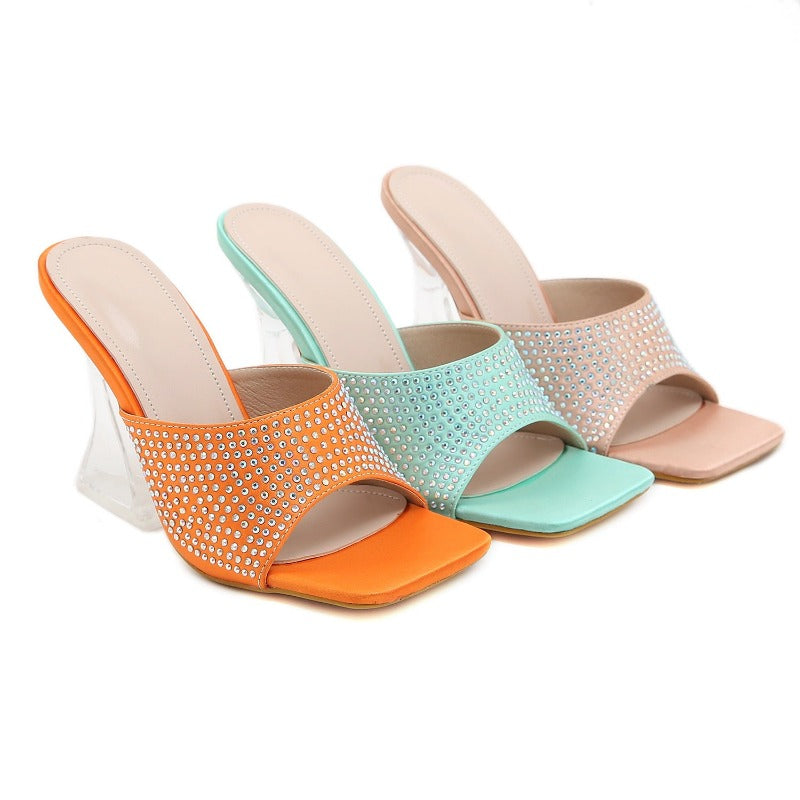 Women Beach Mules Bling Slippers