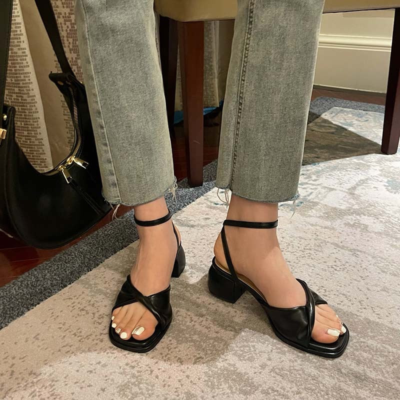 Summer Low Heel Ankle Strap Sandals