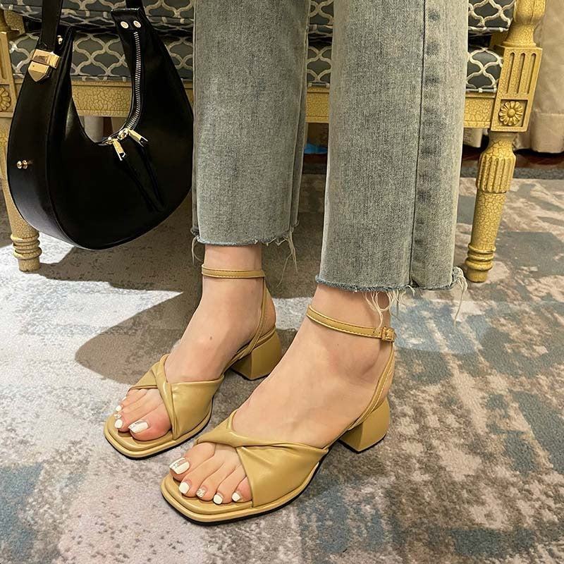 Summer Low Heel Ankle Strap Sandals