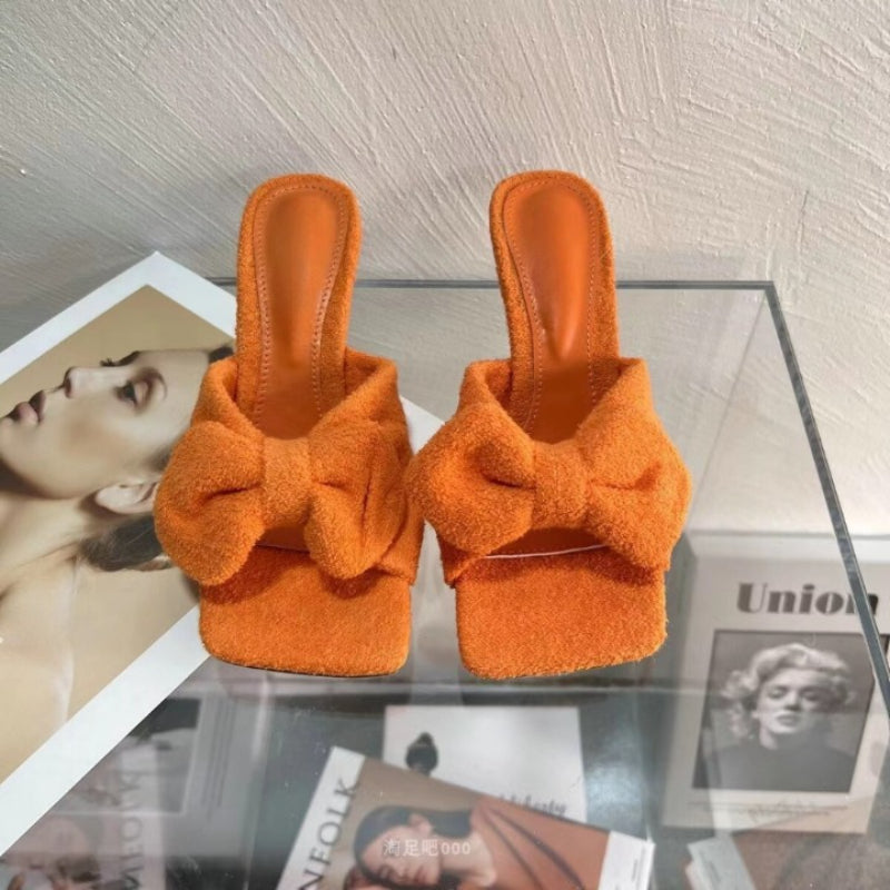 Women High Heel Mules Sweet Bowknot