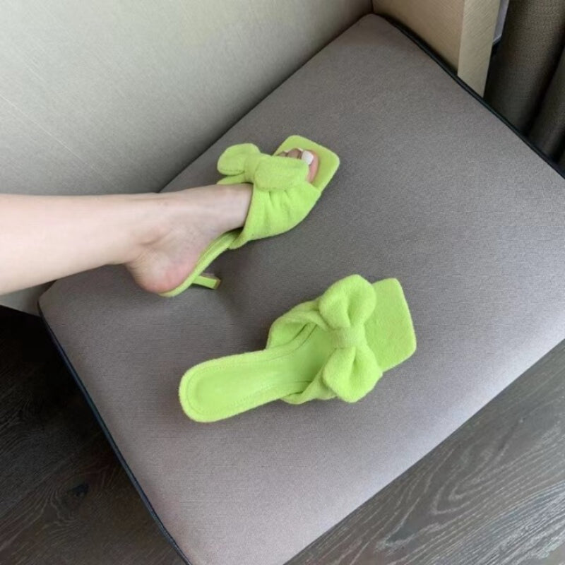 Women High Heel Mules Sweet Bowknot