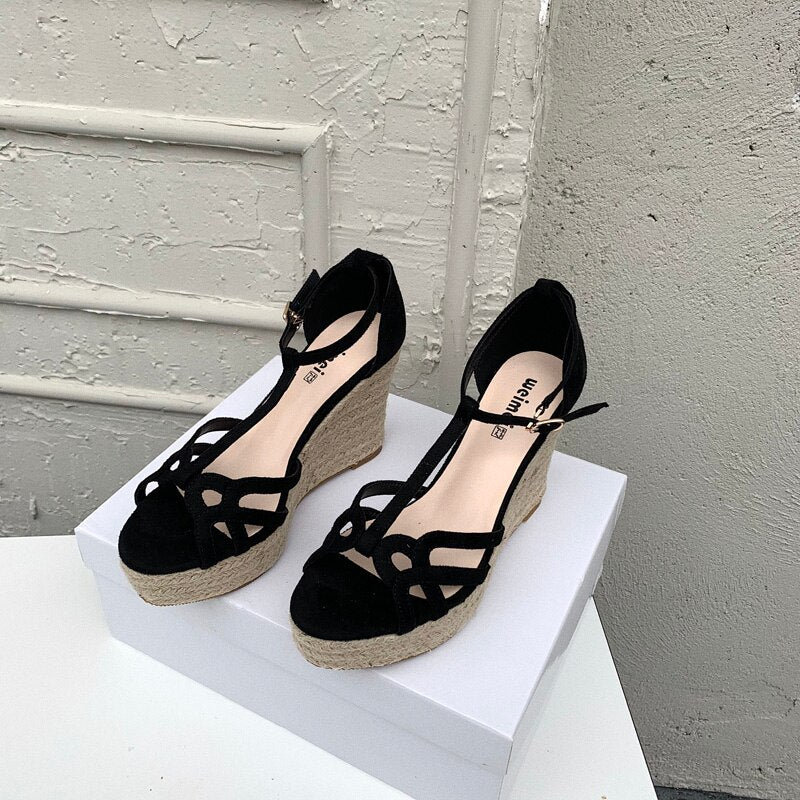 Woman Leather Velvet Platform Sandals