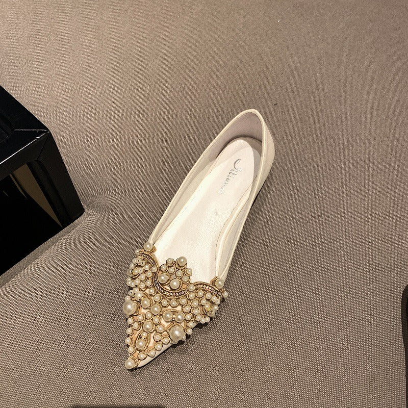 Women White Pearl Wedding Shoes