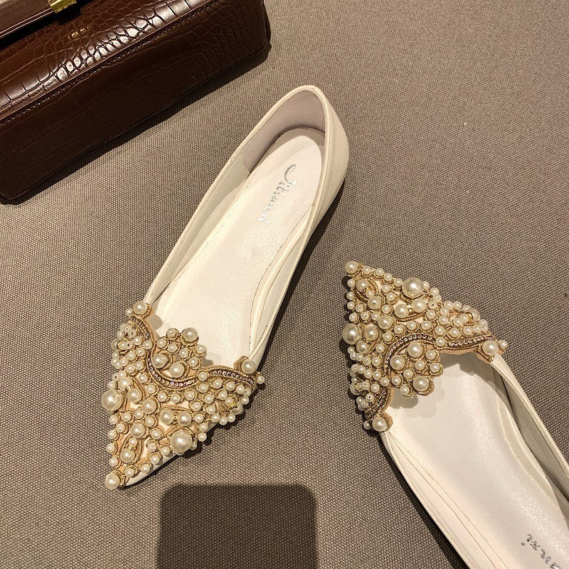 Women White Pearl Wedding Shoes