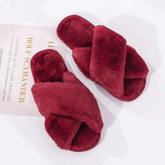 Non Slip Indoor Shoes Velvet Plush House Slippers For Women