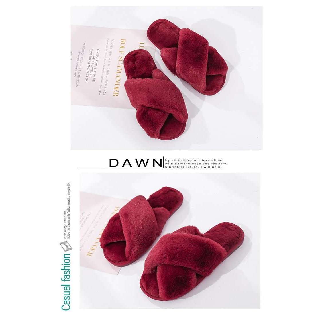 Non Slip Indoor Shoes Velvet Plush House Slippers For Women