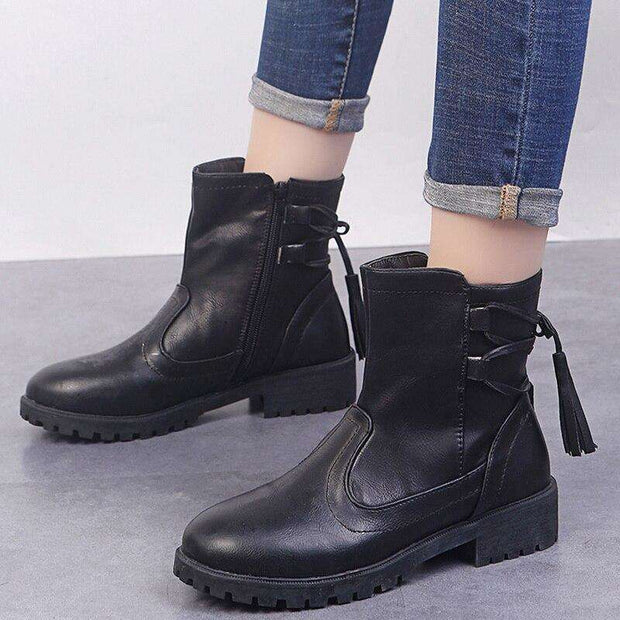 Slip On Classic Thick Heel Leather Boots