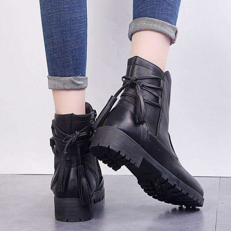 Slip On Classic Thick Heel Leather Boots