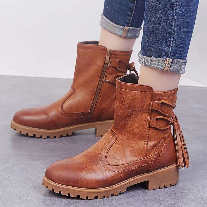 Slip On Classic Thick Heel Leather Boots