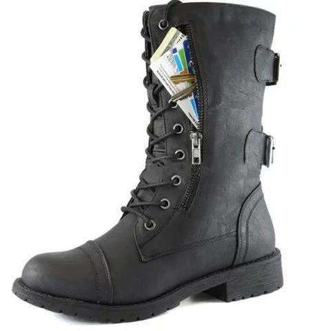 Lace Up Zip Buckle Snow Leather Women Boots