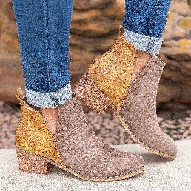 Suede Leather Patchwork Woman Boots