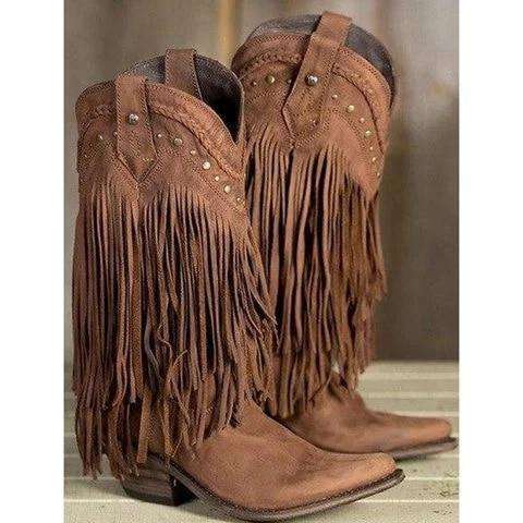 Bohemia Style Motorcycle Boots Fringed Cowboy Boots