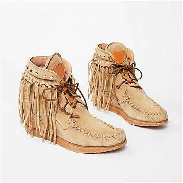 Women British Style Frosted Tassel Boots