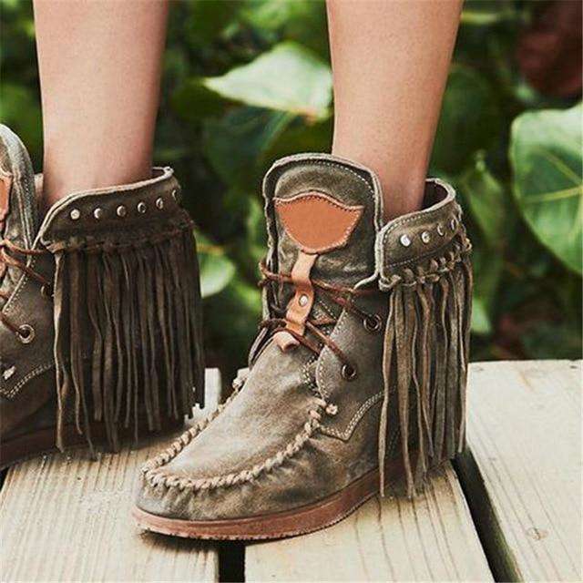 Women British Style Frosted Tassel Boots