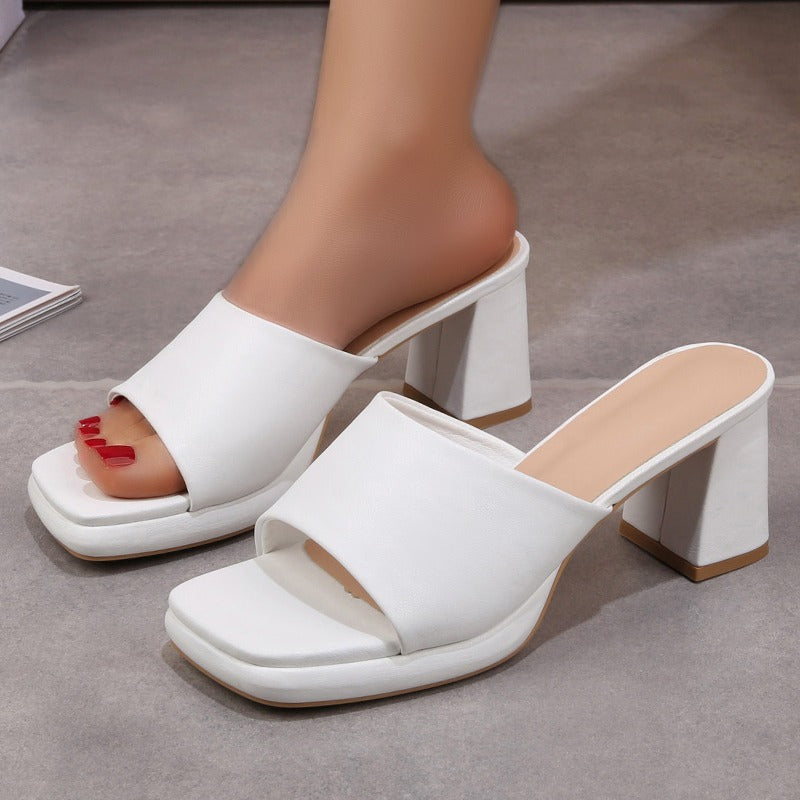 Women Slippers Chunky Hoof Heels