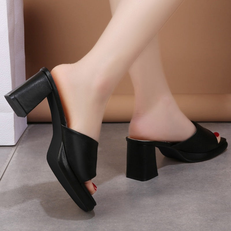 Women Slippers Chunky Hoof Heels