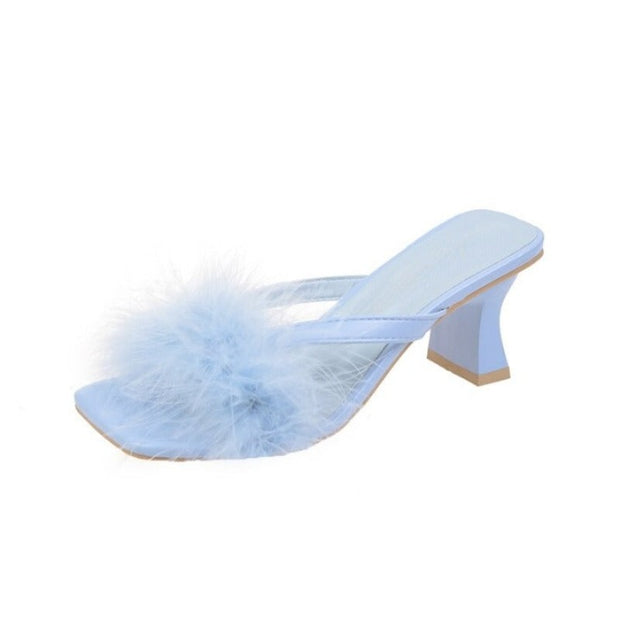 Women High Heels Slippers Fur