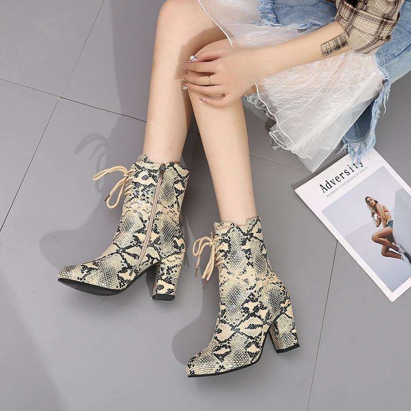 Zipper Snake Print Ankle Boots