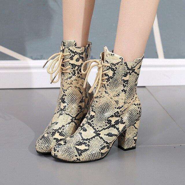 Zipper Snake Print Ankle Boots