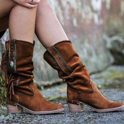 Mid Heels Knee High Tassel Boots