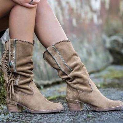 Mid Heels Knee High Tassel Boots