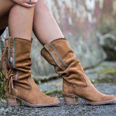 Mid Heels Knee High Tassel Boots