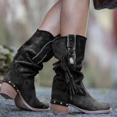 Mid Heels Knee High Tassel Boots