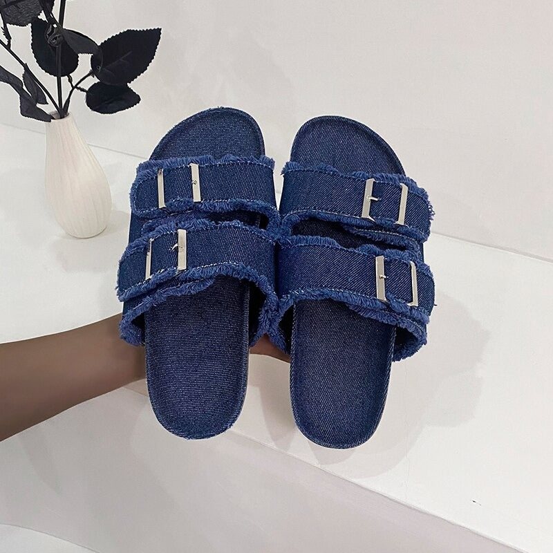 Women Denim Round Toe Flat